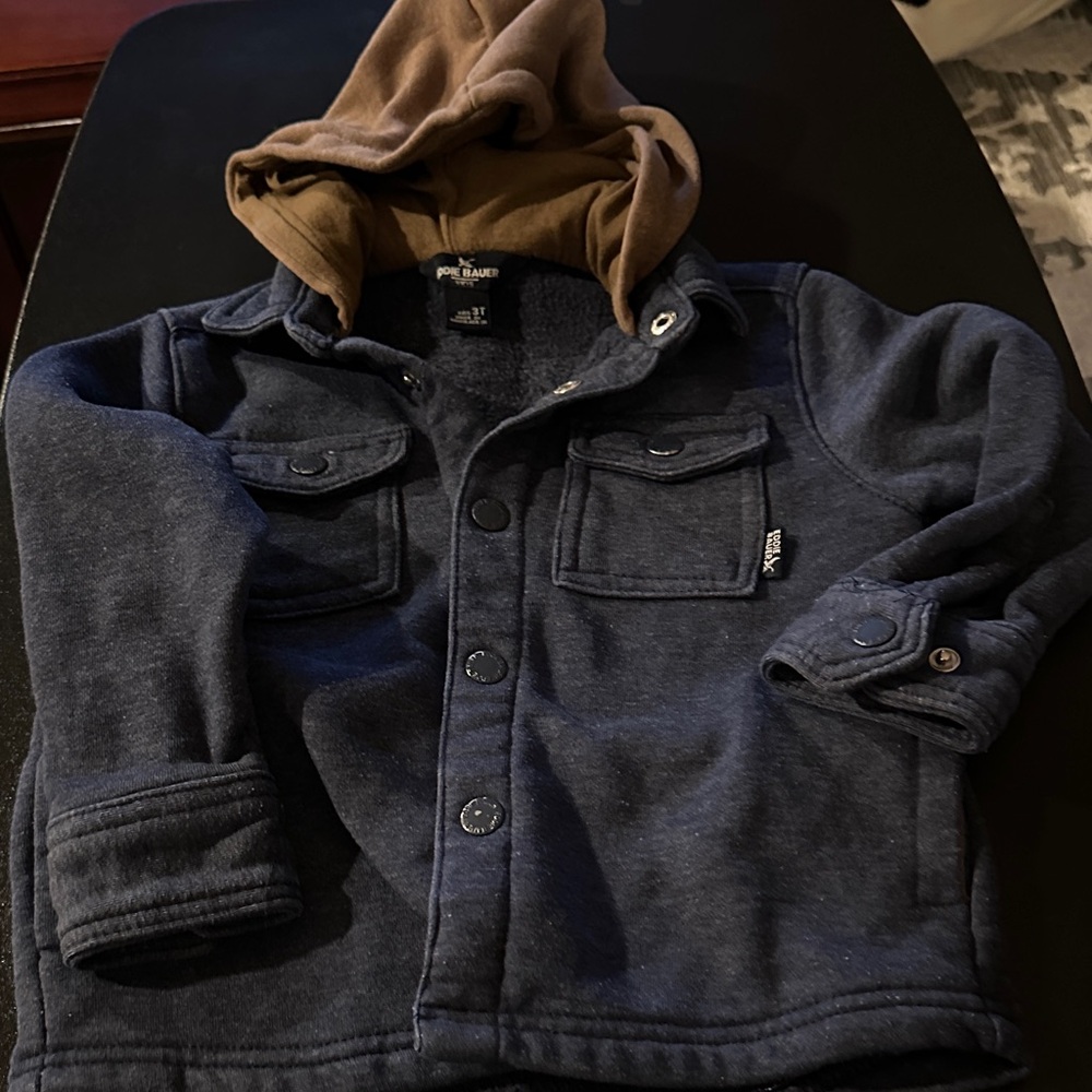 Eddie Bauer Navy Jacket with Brown Hood